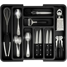 Органайзер для столових приборів Edihome в шухляду, розширюваний, 6-8 відділень, чорний, без BPA