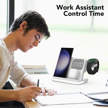 Бездротовий зарядний пристрій 4-в-1 з будильником, сумісний з Samsung Galaxy (Watch, Buds, Fold, Flip, S-серія)