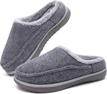 Чоловічі капці KuaiLu з піною з пам'яті, зручні, ручної роботи, з мікрозамшею, на слизькій підошві, з підтримкою склепіння стопи, з теплою підкладкою з штучного хутра, гумова підошва, для дому та вулиці (47 EU, Сірий хутро)