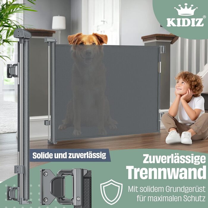 Захист для сходів KIDIZ®: розтяжний захист для дітей та домашніх тварин, 0-180 см, антрацит