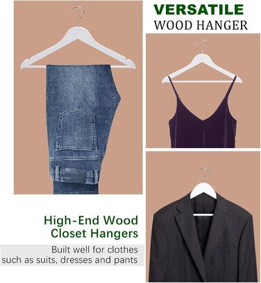 Дерев'яні вішалки для одягу Amber Home, білі, 30 шт. з нековзною перекладиною для штанів, сорочок, курток, суконь.