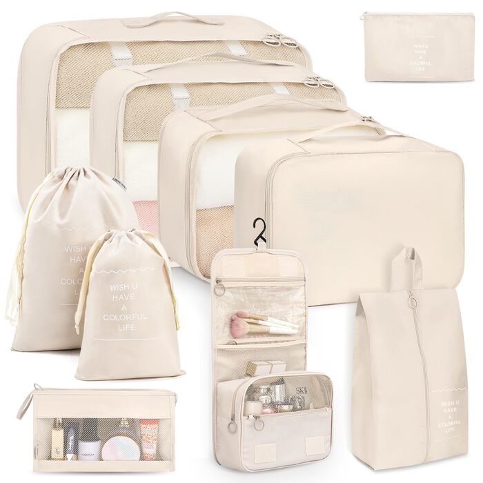 Органайзери для валіз, дорожні аксесуари, водонепроникні мішки для пакування, 10 шт., Бежевий