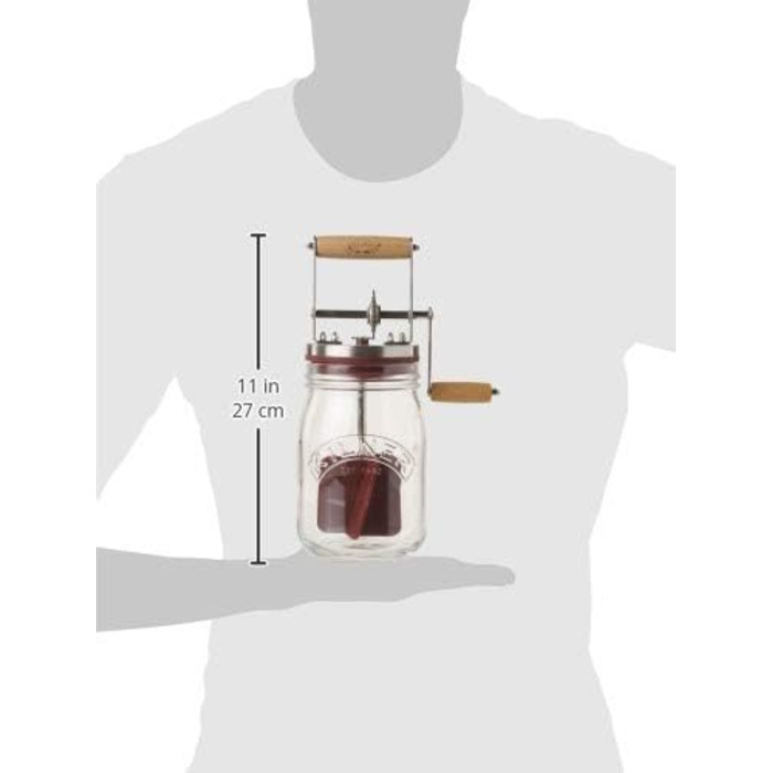 Kilner Butter Churn Glass with Hand Crank, Manual Hand Crank and Silicone Mixer, 1L, Opening: 7.2 cm, 16.5 cm x 11 cm x 27 cm, Make butter yourself in about 10 minutes, Glass butter container (pack of 2)