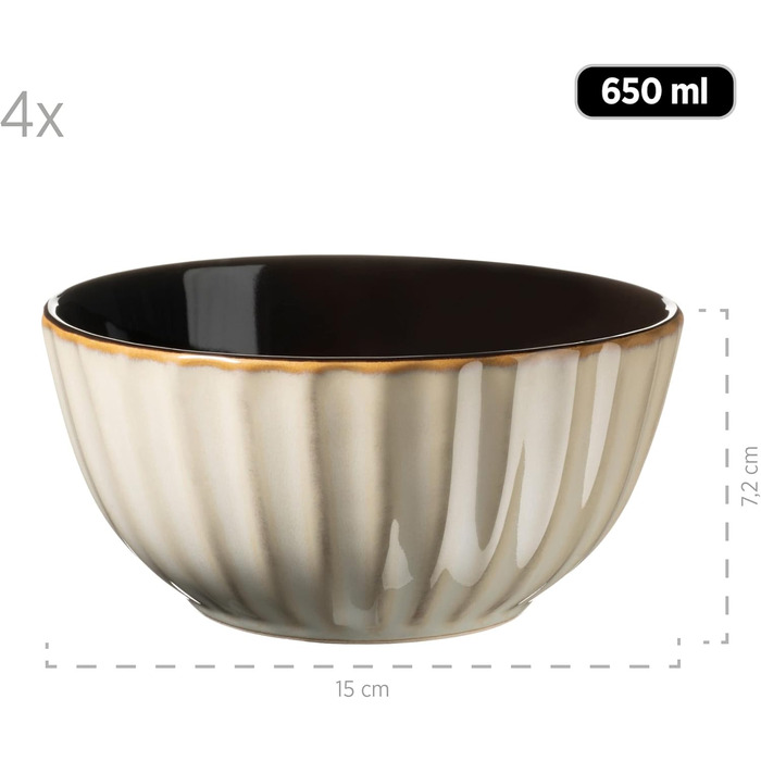 MÄSER Confino Dinnerware Set - 20 Piece Ceramic Tableware Set for 4 - Beige & Black Vintage Style Stoneware