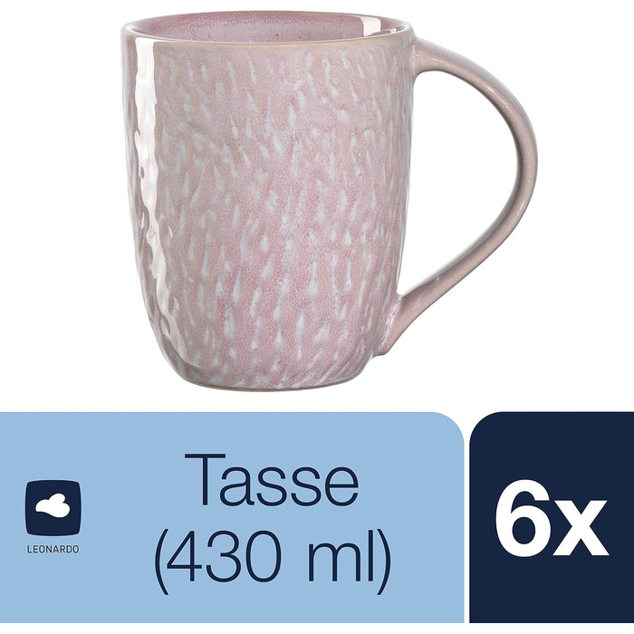 Керамічні чашки Leonardo Matera, 6 шт., сірі, 430 мл, придатні для миття в посудомийній машині та мікрохвильовій печі