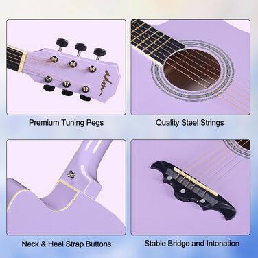 Акустична гітара ADM 38 дюймів для початківців: повний стартовий набір з онлайн-уроками, кейс, ремінь, медіатор, каподастр та підставка