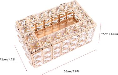 LEMCC Crystal Tissue Box Holder, Rectangular, Classic, Gold, Crystal, Iron