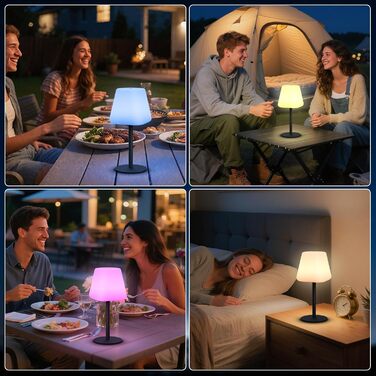 MALUX LED Акумуляторна Настільна Лампа, Бездротова, 8 Кольорів, IP44 Водонепроникна, для Дому, Саду, Готелю, Балкону, Кегль