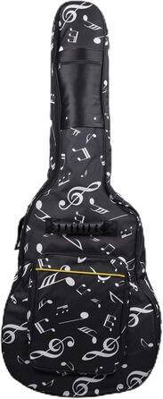 Водонепроникний кейс для гітари SUQ Oxford, 40/41 дюймів, з принтом музичних нот, нейлон, Gigbag, для електро-, акустичної та концертної гітари, ударостійкий, 8 мм підкладка, водонепроникний (чорний)