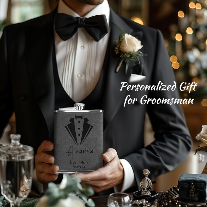 Набір фляга з гравіюванням гір, фляга з нержавіючої сталі 237мл/8oz, персоналізований подарунок на день народження для чоловіків, кемперів, туристів (сірий)