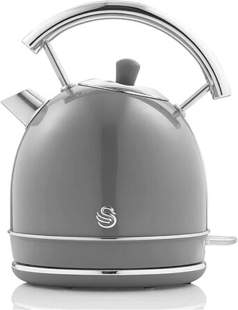 Swan Retro Electric Kettle - 1.8L, Vintage Design, Automatic Shut-Off, Cordless, BPA-Free Stainless Steel, 3000W, Grey