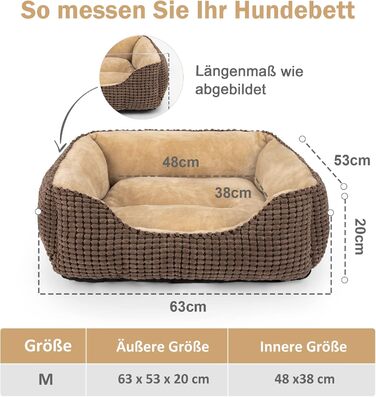 JOEJOY Dog Bed, Medium-Sized Dogs, Washable Dog Basket, Fluffy, Non-Slip Plush Dog Bed, 63x53x20cm, Dog Beds for Small and Medium Dogs and Cats (L 63 x W 53 x H 20 cm, Brown)
