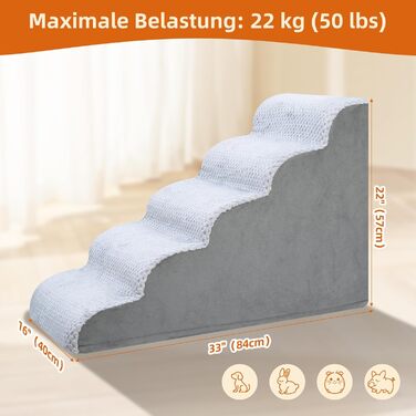 Східці для собак KSIIA, 3 сходинки, 40 см, для маленьких собак та котів, для ліжка, дивану, софи та авто, сірий колір, 40x57x40 см