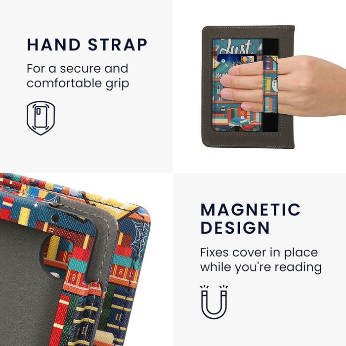 Чохол kwmobile Flip Cover для Kobo Clara BW/Clara Colour/Tolino Shine (5) / Shine Color з петлею для руки, мотив 