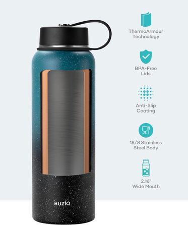 Insulated water bottle, 2 l, stainless steel, with straw lid and flex seal, keeps cold for 48 hours, hot for 24 hours, double-walled, wide opening, BPA-free, leak-proof, (1180 ml, Starry Indigo)