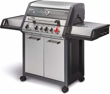 Газовий гриль Enders MONROE PRO 4 SIK TURBO з 4 нержавіючими пальниками, бічною конфоркою, інфрачервоним пальником, панорамним оглядом, HEAT RANGE™-пальниками, решіткою SWITCH GRID™, турбозоною 800°C та системою SIMPLE CLEAN™