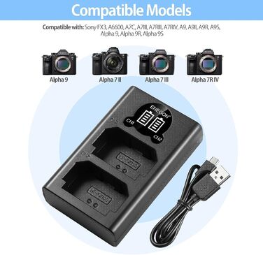 Зарядний пристрій ENEGON NP-FZ100 20W з подвійним акумулятором для Sony Alpha (A7, A9, FX3, A6000 серія) з LCD-дисплеєм