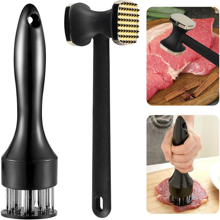 Нізіріо Fleischklopfer: М'ясорубка з нержавіючої сталі, подвійний молоток для шніцелів, безпечна для миття в посудомийній машині