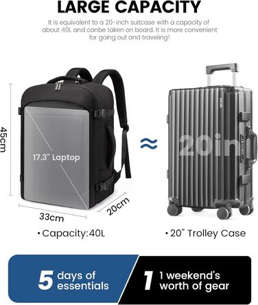 Рюкзак для подорожей LOVEVOOK, 17.3 дюйми, для ноутбука, чоловічий/жіночий, чорний