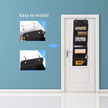 Настінна полиця BrilliantJo на двері, органайзер з 4 великими кишенями та прозорим вікном, чорний