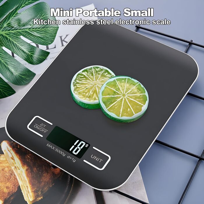 Цифрова кухонна вага, 10 кг/1 г, USB, акумулятор, LCD дисплей, функція тарування, професійна, металевий корпус (білий/чорний)