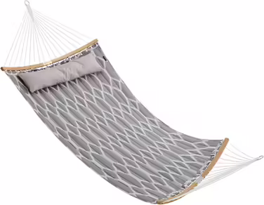 SONGMICS Hammock, Padded, Quilted, with Detachable Curved Bamboo Poles, with Headrest, 200 x 140 cm, Supports up to 225 kg, Gray and Beige Diamond Pattern GDC034G02