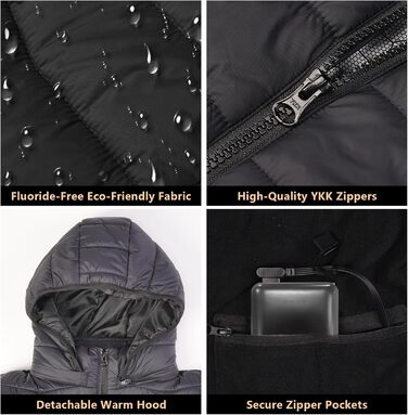 Обогріваючий жилет Rrtizan для чоловіків: жилет з акумулятором 10000mAh, 15 зон нагріву, 3 температурні режими, вітрозахисний (Чорний, XXL)