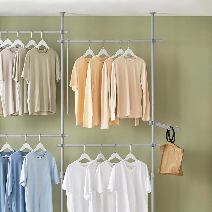 SoBuy KLS03-SCH Clothes Rack Coat Rack with 4 Clothes Rails Telescopic Wardrobe System Adjustable Shelf System Bra Approx. 124-226x200-285cm (Light Grey)