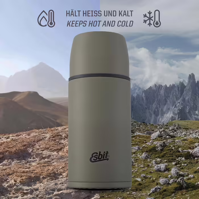 Esbit Classic Insulated Flask - Thermos for hot & cold - Thermos with 2 cups - Stainless steel drinking bottle - Leak-proof - Stainless steel