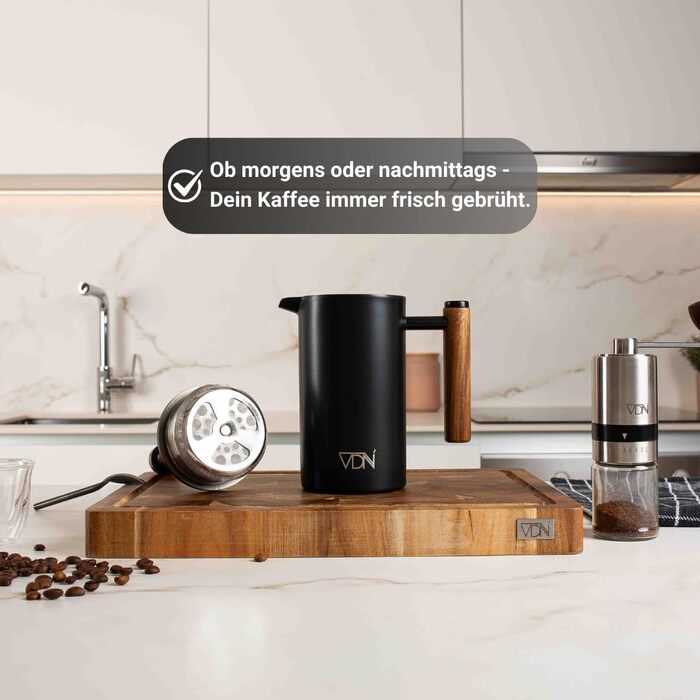 Френч-прес VDN з нержавіючої сталі - 700 мл, 5-6 чашок. Термофренч-прес з подвійними стінками, 3-х рівнева фільтрація, чорний колір