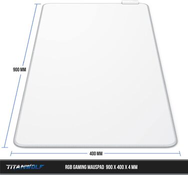 Ігровий килимок для миші TITANWOLF RGB XXL (800x300 мм) з LED-підсвіткою, 11 режимів освітлення, вологостійкий, білий