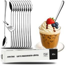 Набір з 12 ложок для напоїв з нержавіючої сталі COM-FOUR® - ложки для лате макіато, коктейлі, десерти (20-20.5 см)