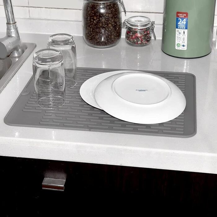 Килимок для посуду WXFLGH 40 x 30 см з термостійкого силікону, протиковзкий, для мийки, стільниці або годівниці для котів (чорний)