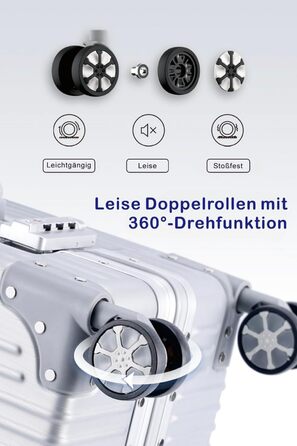 Чемодан ручної об'єм 55 см з алюмінієвим каркасом та полікарбонатом Yuweijie, 35L, 4 колеса, TSA-замок, срібний