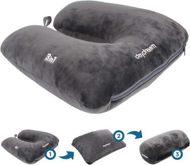 Daydream 3-in-1 Neck Pillow with Microbeads - Neck Support, Travel Pillow, and Neck Roll all in one - also for camping, Grey