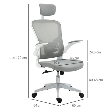 Vinsetto Office Chair Ergonomic Desk Chair with Headrest and Tilt Function, Height Adjustable in Grey, 65 x 64 x 114-122 cm