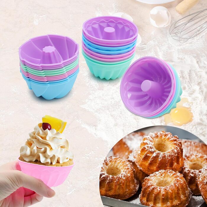 Tongude 45-Piece Silicone Baking Mold Set, 6-Cup Silicone Baking Mold for Baking Bread, Muffin Tins, Non-Stick Kitchen Oven Baking Molds, with Measuring Cups and Spoon Set, gray