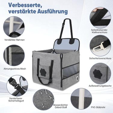 Автомобільний лежак для собак 44x40x40 см – міцний лежак з ременями безпеки та сіткою, знімний кошик для собак на заднє сидіння, водонепроникний та зручний