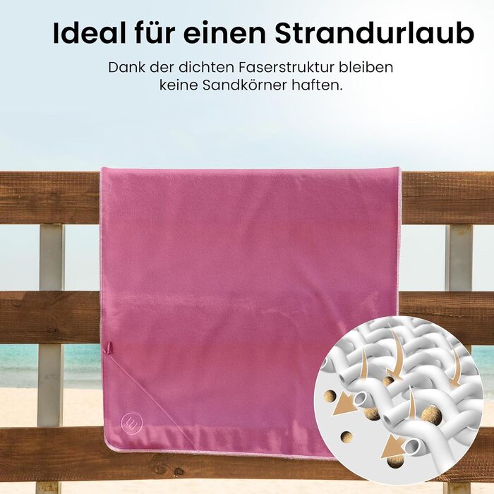 Набір з 2 рушників з мікрофібри: швидковисихаючі, компактні, легкі | Великі та маленькі рушники з мікрофібри для кемпінгу, фітнесу, спорту, басейну, подорожей (рожеві)