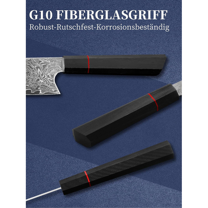 Японський ніж шеф-кухаря Plys Damast: професійний кухонний ніж з дамаської сталі, чорний дерев'яний руків'я (ніж Кіріцуке)