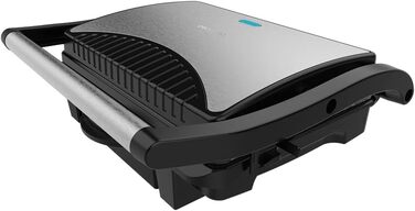 Електричний гриль Cecotec Rock'nGrill Dark 1000 W з антипригарним покриттям, збірник жиру, плаваюча поверхня, 25,4 x 17,5 см, без PTFE, PFOA, Dark Inox