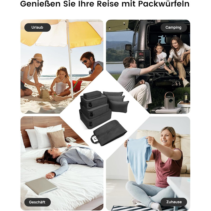 Органайзери для валізи Packing Cubes, 8 шт., водонепроникні, чорні + косметичка