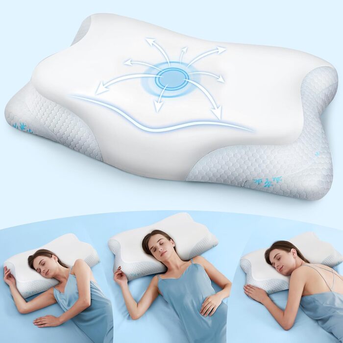 Ортопедична подушка CloudÉtoile з Memory Foam 2-в-1: ергономічна подушка для сну на боці, спині та животі. Біла, 64x38x12 см.