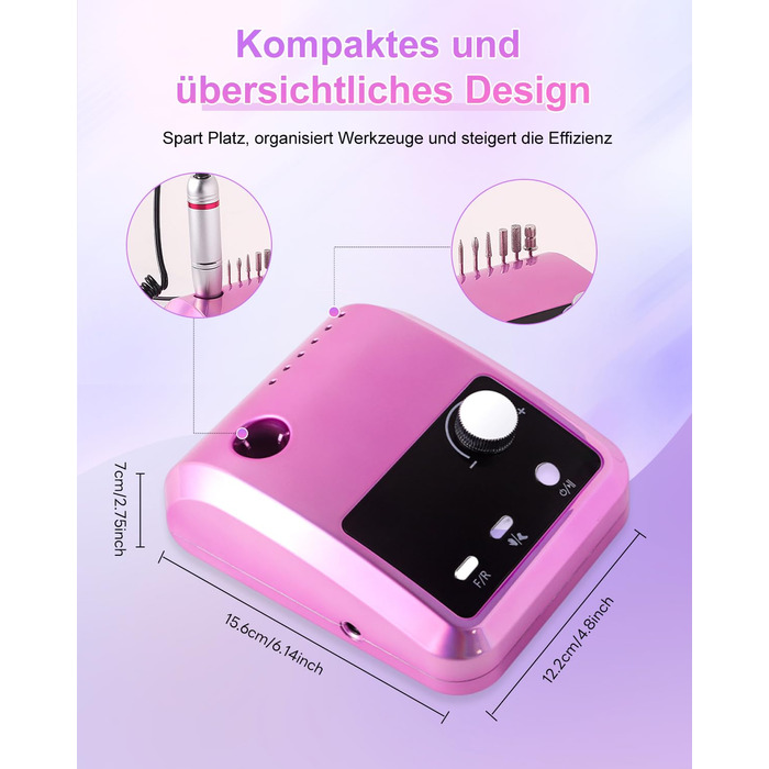 Електричний фрезер для нігтів CozyZen Professional: набір для манікюру та педикюру з LCD-дисплеєм, 45000 об/хв, для акрилу та гелю