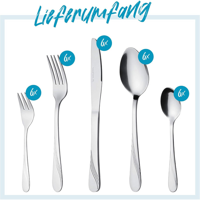 GRÄWE Stainless Steel Cutlery Set for 6 People, 30-Piece Table Cutlery Set, Nickel-Free, Rust-Proof, Hand-Polished, Dishwasher-Safe - Stralsund Series