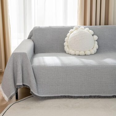 LHGOGO Waffle Throw Blanket 180x300cm Large 3-Seater Sofa Throw Versatile Living Room Blanket as Sofa Throw, Couch Cover, Sofa Cover, and Bedspread with Decorative Tassels - Light Grey