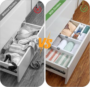 Adjustable Drawer Dividers, Set of 4 Drawer Dividers, Plastic Drawer Organizers, Drawer Separators System for Kitchen, Cabinet, Dresser, Bedroom, Bathroom, Office
