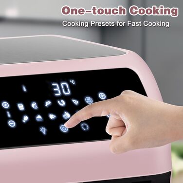LLIVEKIT Convection Oven 12 L, 12-in-1 Digital Air Fryer for Family, 360° Hot Air Circulation, Mini Oven, Oil-Free Dehydrator, 90 Min. Timer, Cookbook & 6 Accessories, 1800 W 12L Pink