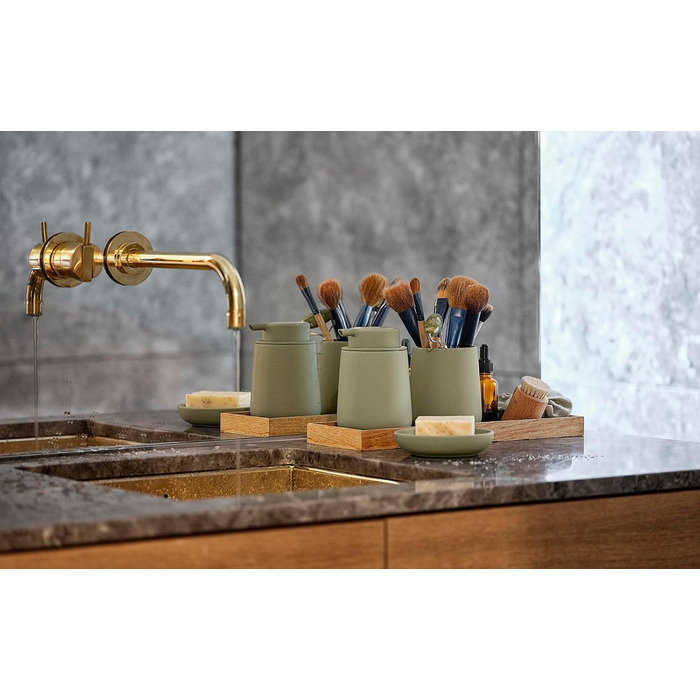 Zone Denmark Nova One Soap Dispenser for Bathroom, Dispenser made of Ceramic for Hand Soap/Liquid Soap, Diameter 8 cm, Height 11.5 cm, Capacity 250 ml, Matcha Green