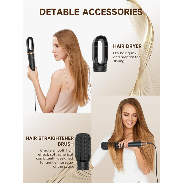 Фен-щітка 6 в 1 для волосся, Airstyler: сушка, укладка, завивка, випрямлення (Чорний)